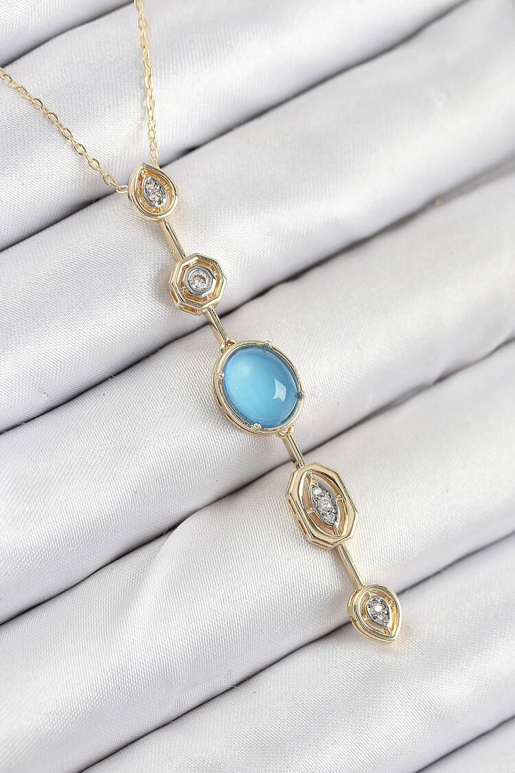 Brass Chain Blue Gold Color Zircon Stone Y Necklace - Brand: Ebijuteri - Women & Kids, Baby Clothes Wholesale - Globality Store