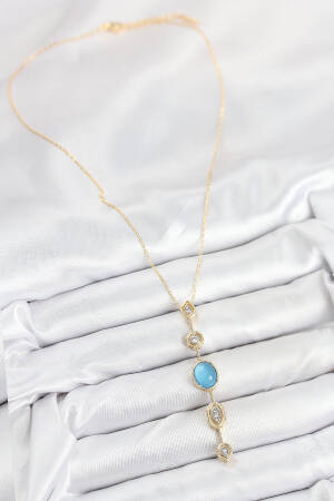 Brass Chain Blue Gold Color Zircon Stone Y Necklace - Brand: Ebijuteri - Women & Kids, Baby Clothes Wholesale - Globality Store