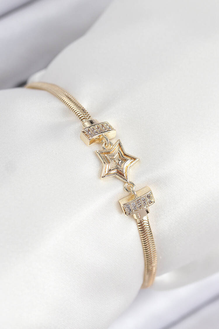 Brass Zircon Stone Star Pattern Gold Color Women's Bracelet - Brand: Ebijuteri - Women & Kids, Baby Clothes Wholesale - Globality Store