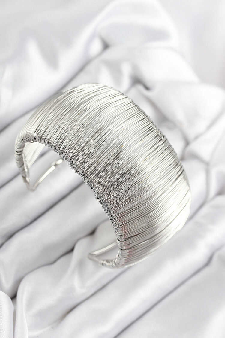 Brass Wire Wrap Pattern Silver Color Women Bracelet