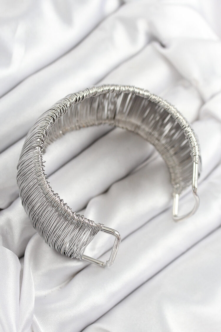 Brass Wire Wrap Pattern Silver Color Women Bracelet
