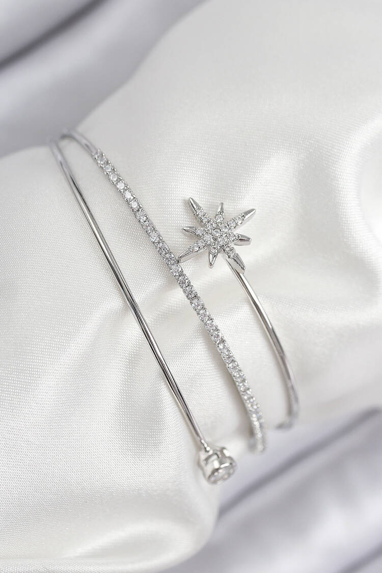 Brass Zircon Stone Polar Star Pattern Silver Color Women's Bracelet - Brand: Ebijuteri - Women & Kids, Baby Clothes Wholesale - Globality Store