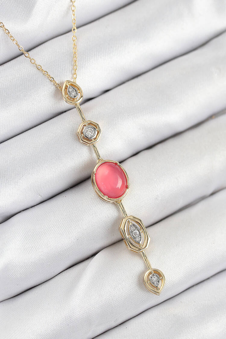 Brass Chain Pink Gold Color Zircon Stone Y Necklace - Brand: Ebijuteri - Women & Kids, Baby Clothes Wholesale - Globality Store