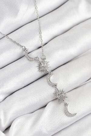 316l Steel Zircon Stone Sun And Moon Pattern Silver Color Women Necklace - Brand: Ebijuteri - Women & Kids, Baby Clothes Wholesale - Globality Store