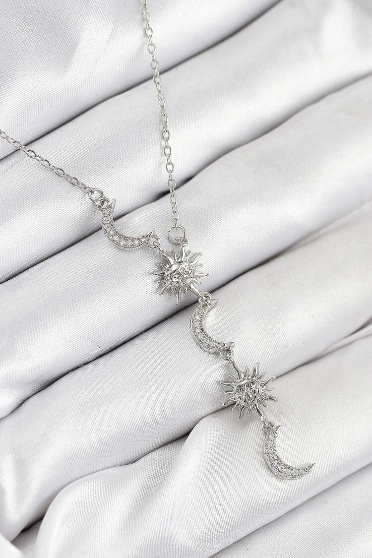 316l Steel Zircon Stone Sun And Moon Pattern Silver Color Women Necklace - Brand: Ebijuteri - Women & Kids, Baby Clothes Wholesale - Globality Store