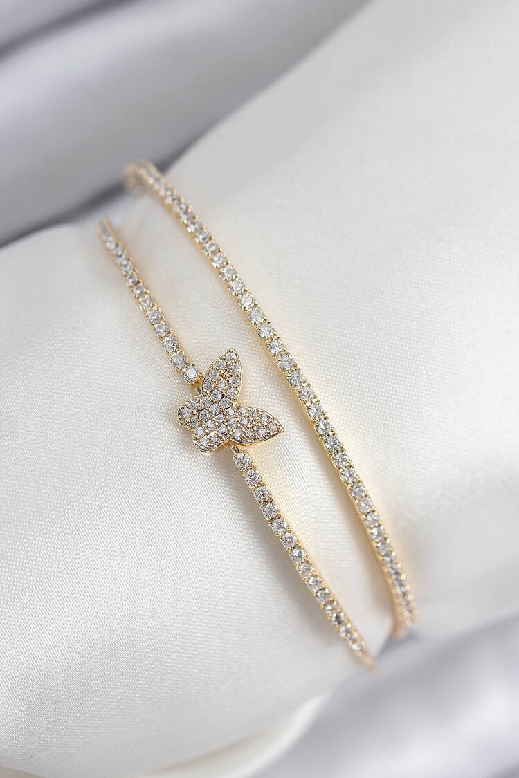 Brass Zircon Stone Butterfly Pattern Gold Color Women's Bracelet - Brand: Ebijuteri - Women & Kids, Baby Clothes Wholesale - Globality Store