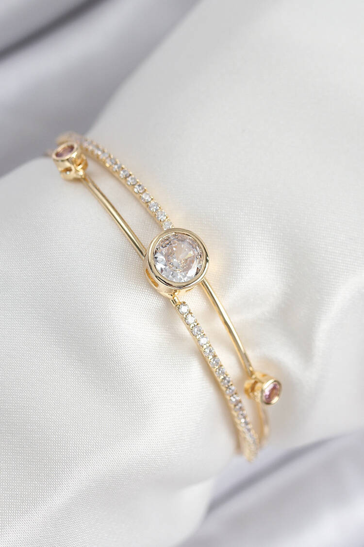 Brass Zircon Stone Diamond Pattern Gold Color Women's Bracelet - Brand: Ebijuteri - Women & Kids, Baby Clothes Wholesale - Globality Store