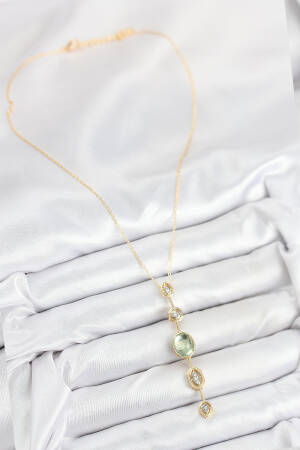 Brass Chain Green Gold Color Zircon Stone Y Necklace - Brand: Ebijuteri - Women & Kids, Baby Clothes Wholesale - Globality Store