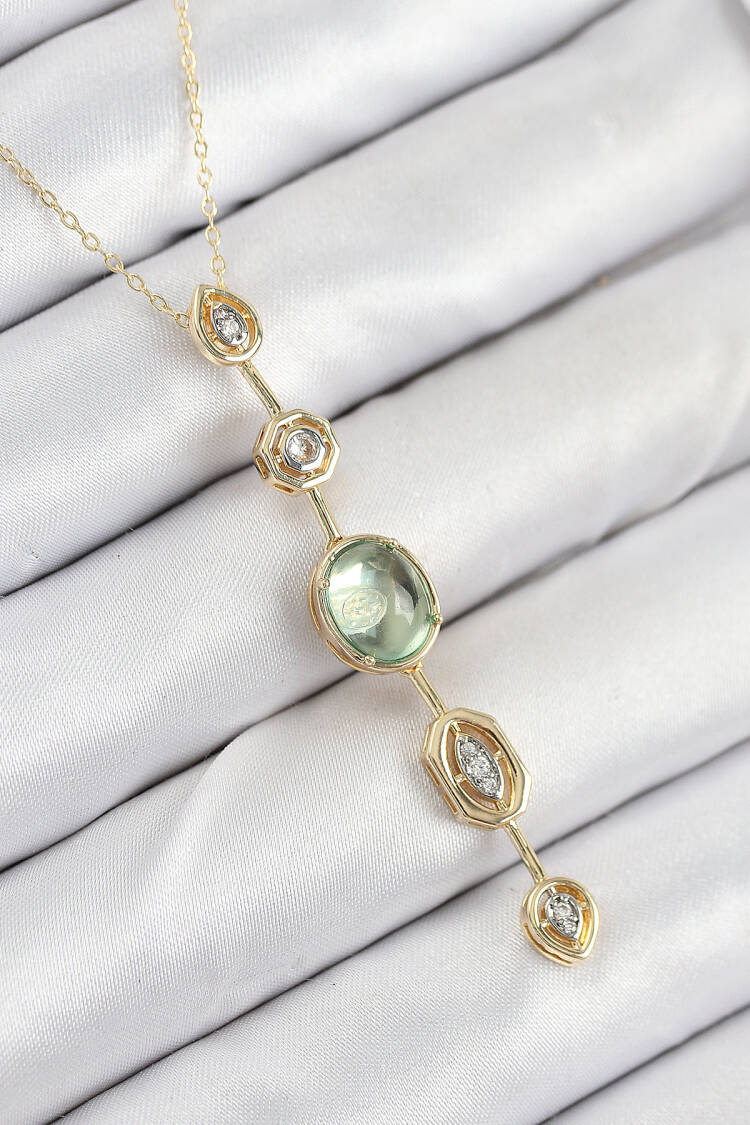 Brass Chain Green Gold Color Zircon Stone Y Necklace - Brand: Ebijuteri - Women & Kids, Baby Clothes Wholesale - Globality Store