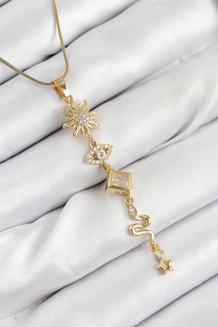 316l Steel Zircon Stone Sun And Moon Energy Model Gold Color Women Necklace - Brand: Ebijuteri - Women & Kids, Baby Clothes Wholesale - Globality Store