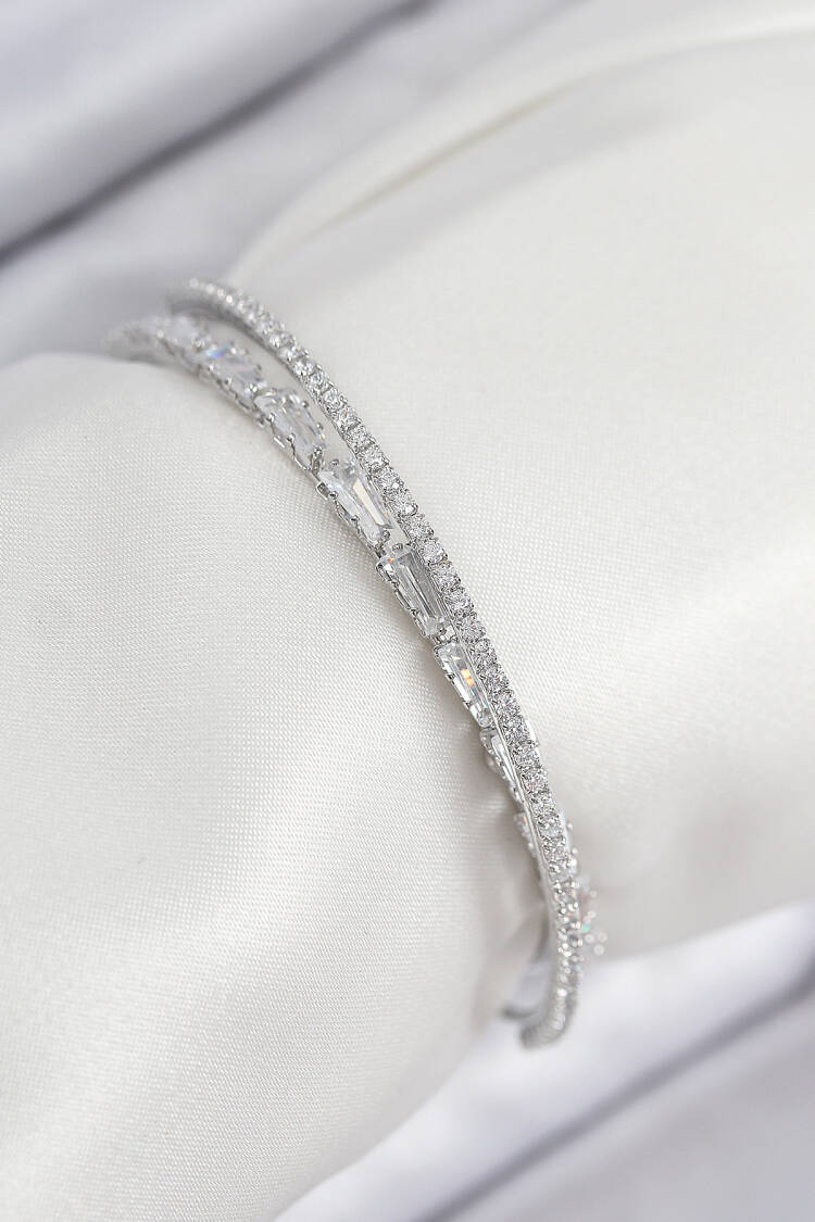 Brass Zircon Stone Waterway Pattern Silver Color Women's Bracelet - Brand: Ebijuteri - Women & Kids, Baby Clothes Wholesale - Globality Store