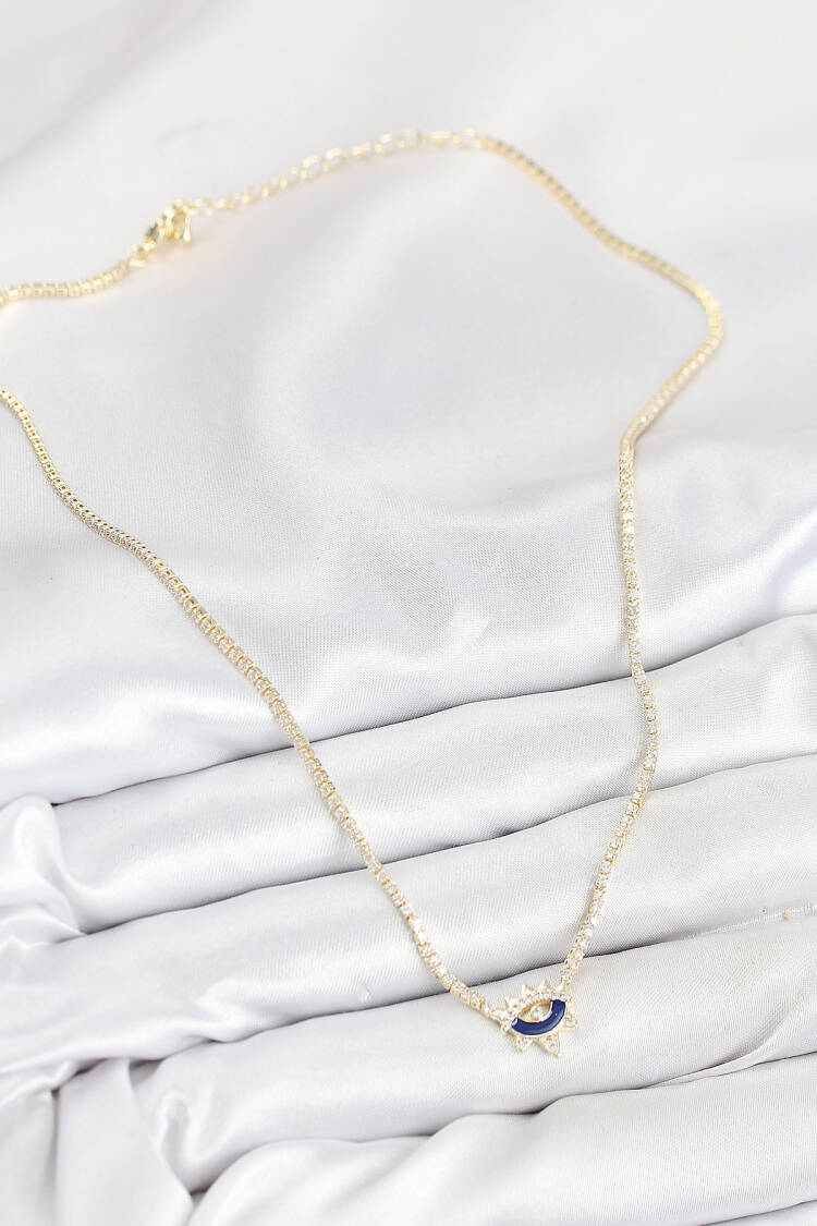 Brass Zircon Stone Waterway Eye Model Gold Color Women Necklace