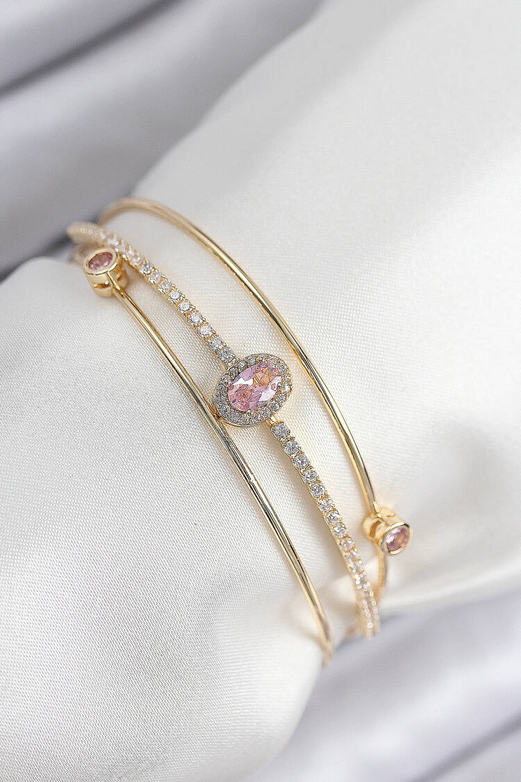 Brass Zircon Stone Baguette Model Gold Color Women's Bracelet - Brand: Ebijuteri - Women & Kids, Baby Clothes Wholesale - Globality Store