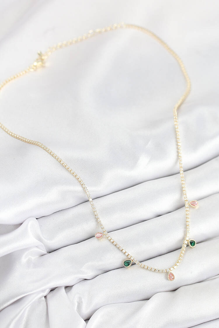 Brass Zircon Stone Waterway Drop Pattern Gold Color Women Necklace