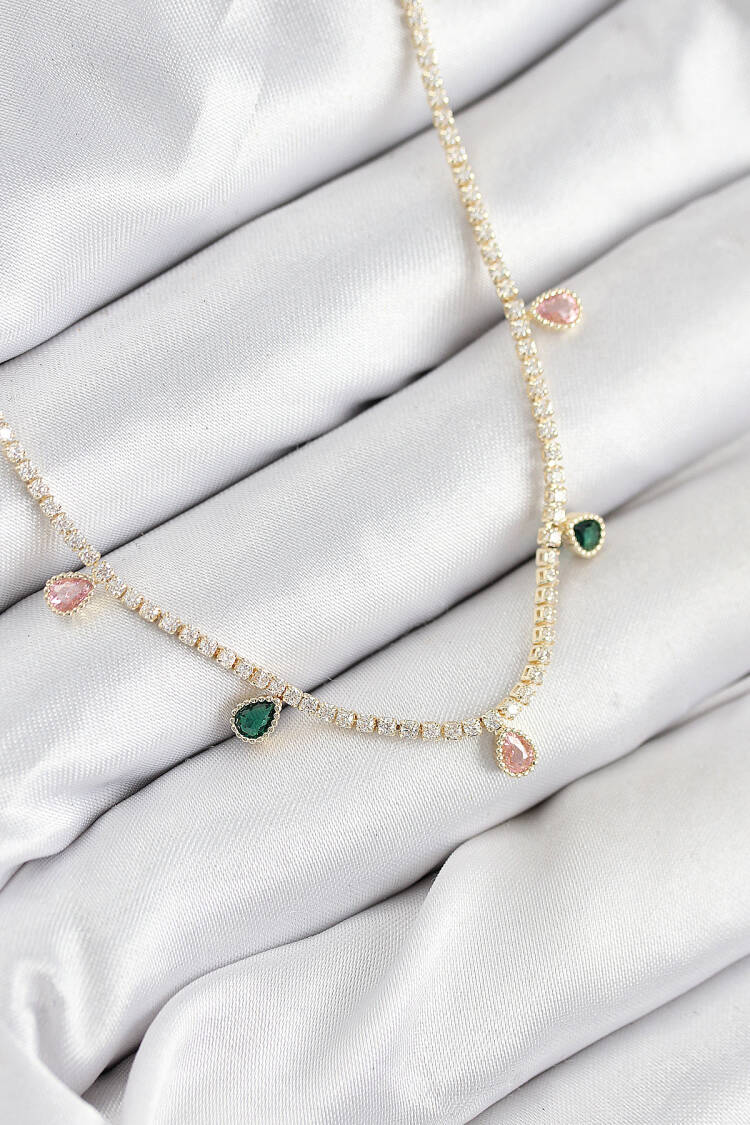 Brass Zircon Stone Waterway Drop Pattern Gold Color Women Necklace - Brand: Ebijuteri - Women & Kids, Baby Clothes Wholesale - Globality Store