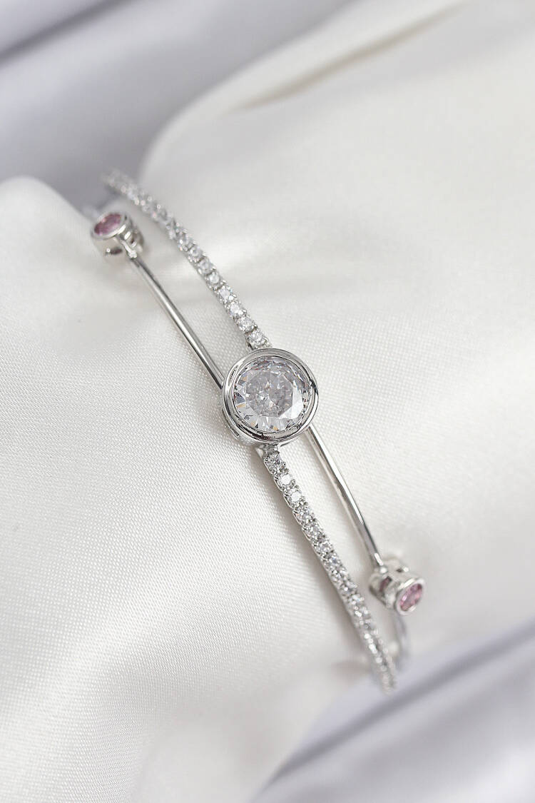 Brass Zircon Stone Diamond Pattern Silver Color Women's Bracelet - Brand: Ebijuteri - Women & Kids, Baby Clothes Wholesale - Globality Store