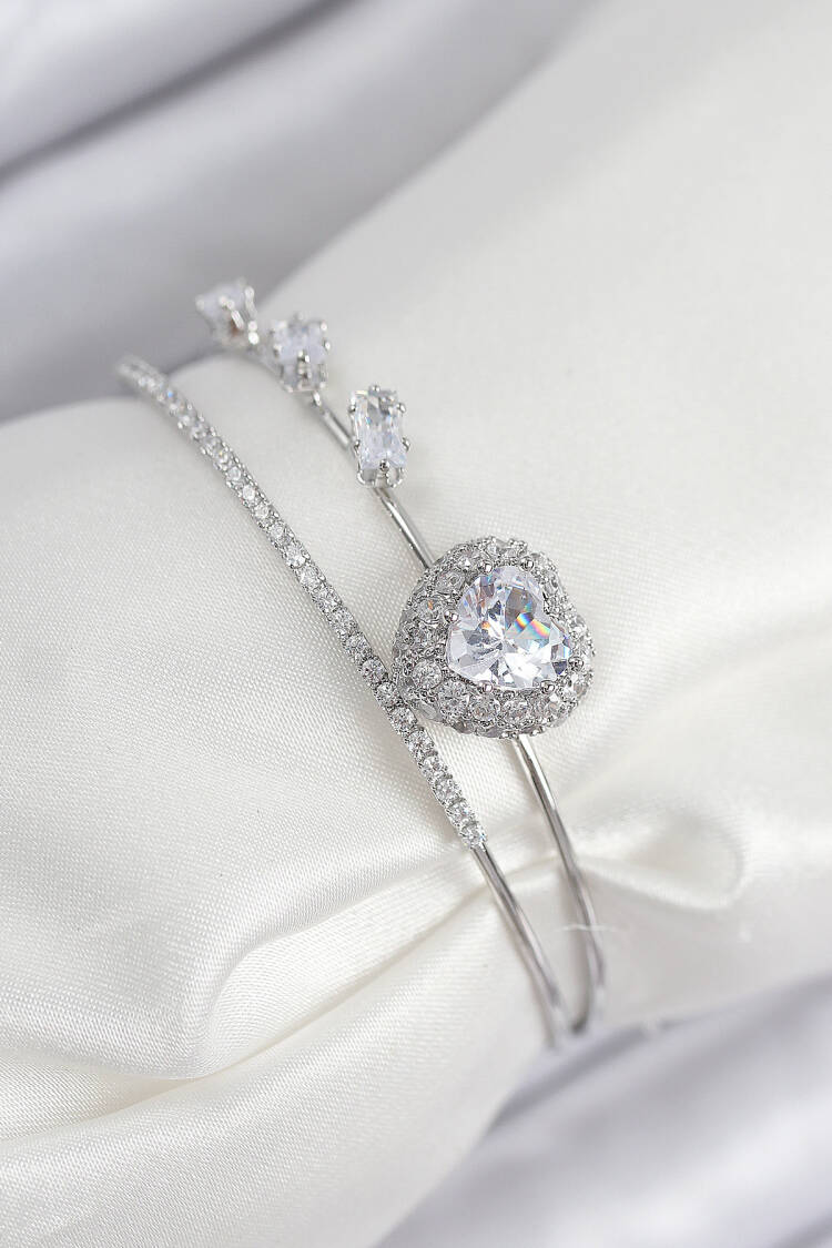 Brass Zircon Stone Heart Pattern Silver Color Women's Bracelet - Brand: Ebijuteri - Women & Kids, Baby Clothes Wholesale - Globality Store