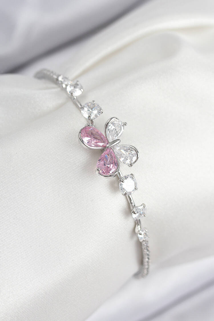 Brass Zircon Stone Butterfly Pattern Silver Color Women's Bracelet - Brand: Ebijuteri - Women & Kids, Baby Clothes Wholesale - Globality Store