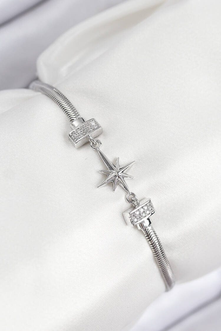 Brass Zircon Stone Polar Star Pattern Silver Color Women's Bracelet - Brand: Ebijuteri - Women & Kids, Baby Clothes Wholesale - Globality Store