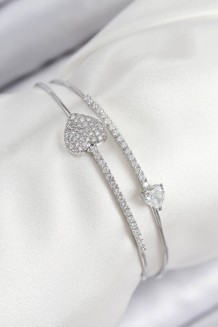 Brass Zircon Stone Heart Pattern Silver Color Women's Bracelet - Brand: Ebijuteri - Women & Kids, Baby Clothes Wholesale - Globality Store