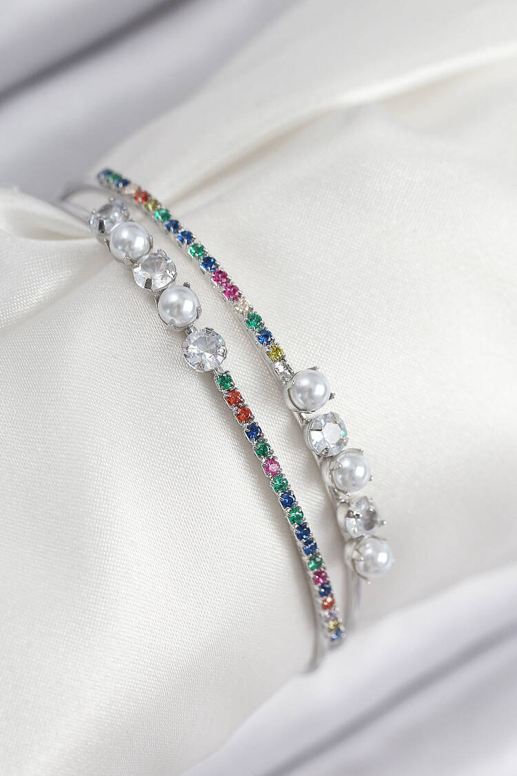 Brass Zircon Stone Pearl Pattern Silver Color Women's Bracelet - Brand: Ebijuteri - Women & Kids, Baby Clothes Wholesale - Globality Store