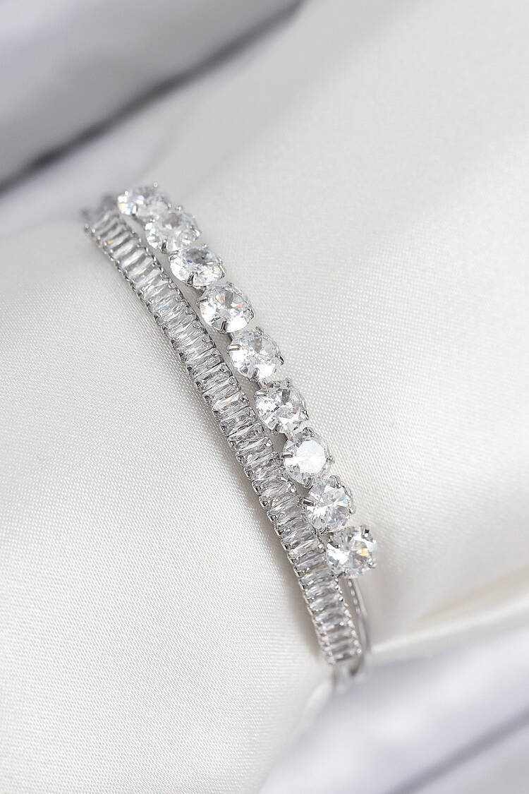Brass Zircon Stone Waterway Pattern Silver Color Women's Bracelet - Brand: Ebijuteri - Women & Kids, Baby Clothes Wholesale - Globality Store
