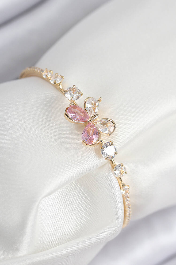 Brass Zircon Stone Butterfly Pattern Gold Color Women's Bracelet - Brand: Ebijuteri - Women & Kids, Baby Clothes Wholesale - Globality Store