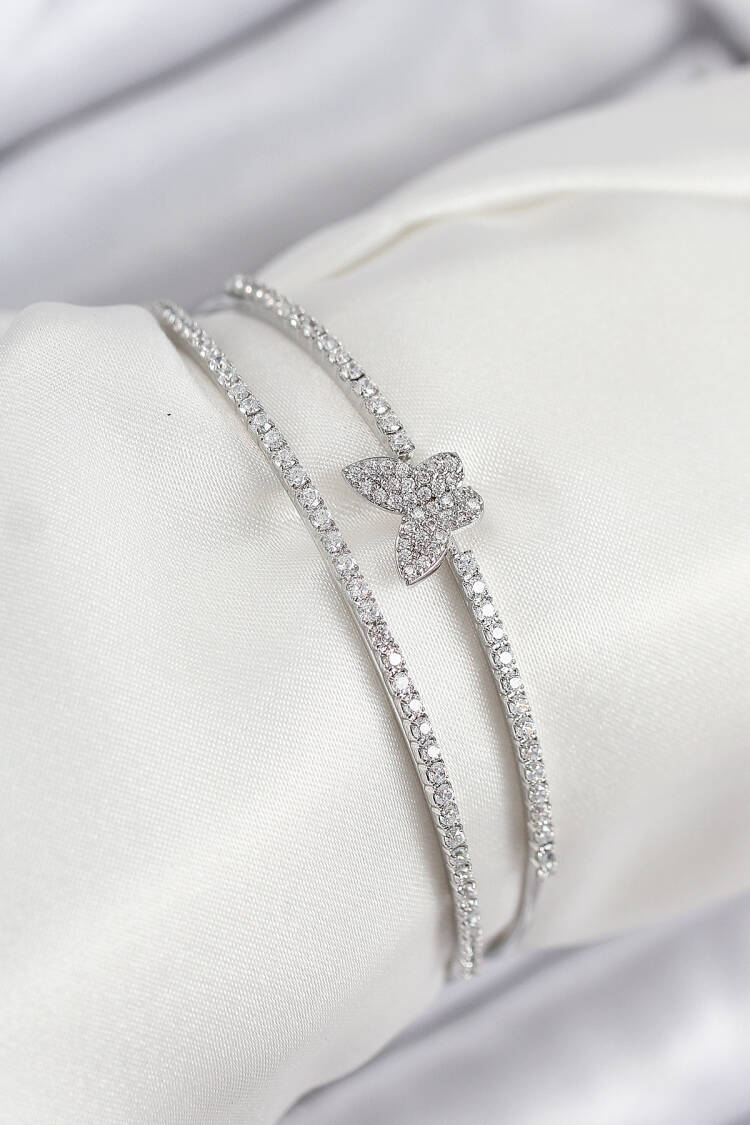 Brass Zircon Stone Butterfly Pattern Silver Color Women's Bracelet - Brand: Ebijuteri - Women & Kids, Baby Clothes Wholesale - Globality Store