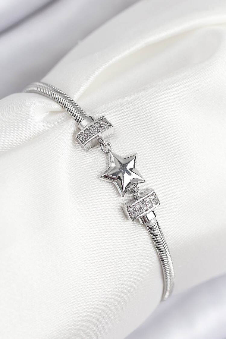 Brass Zircon Stone Clover Pattern Silver Color Women's Bracelet - Brand: Ebijuteri - Women & Kids, Baby Clothes Wholesale - Globality Store