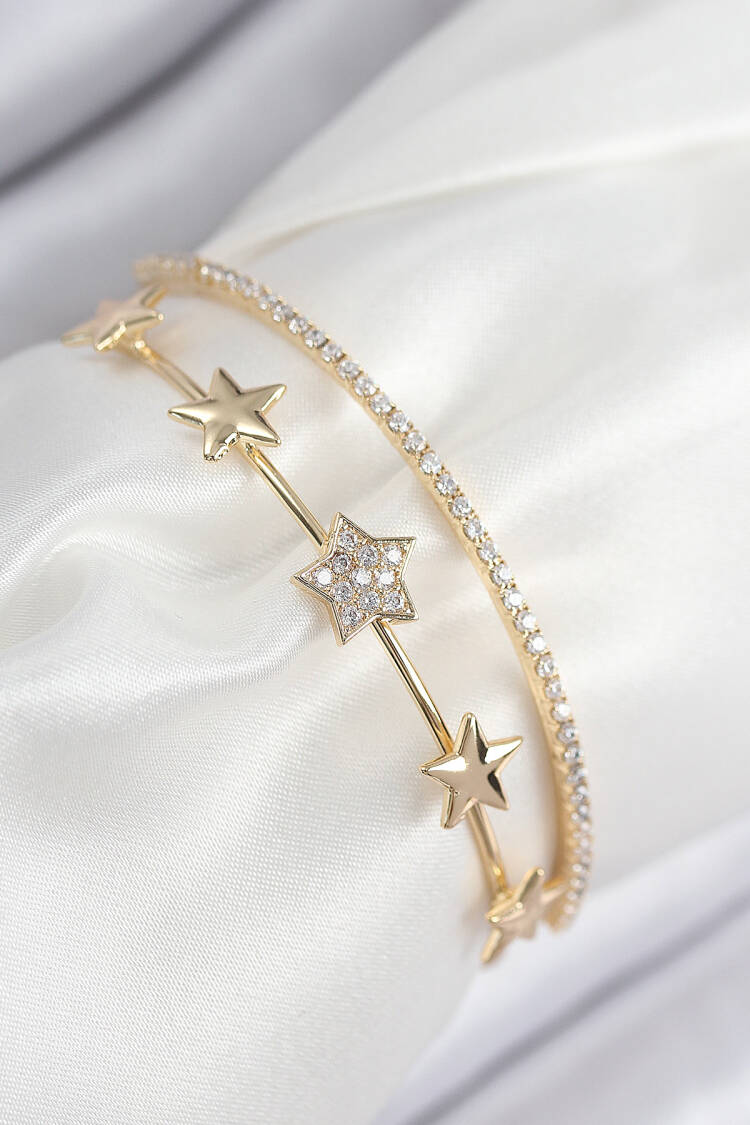 Brass Zircon Stone Star Pattern Gold Color Women's Bracelet - Brand: Ebijuteri - Women & Kids, Baby Clothes Wholesale - Globality Store