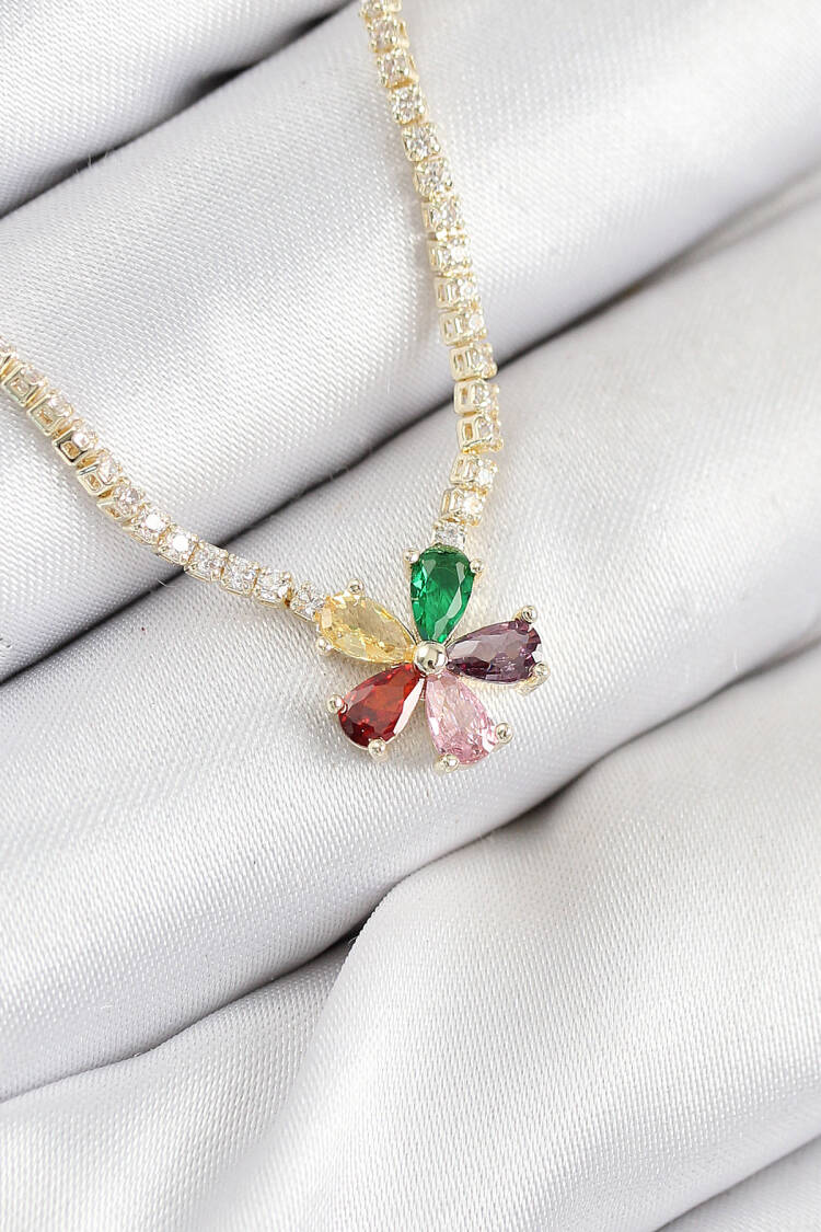 Brass Zircon Stone Waterway Assorted Flower Pattern Gold Color Women Necklace - Brand: Ebijuteri - Women & Kids, Baby Clothes Wholesale - Globality Store