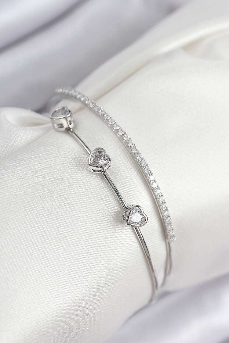 Brass Zircon Stone Heart Pattern Silver Color Women's Bracelet - Brand: Ebijuteri - Women & Kids, Baby Clothes Wholesale - Globality Store