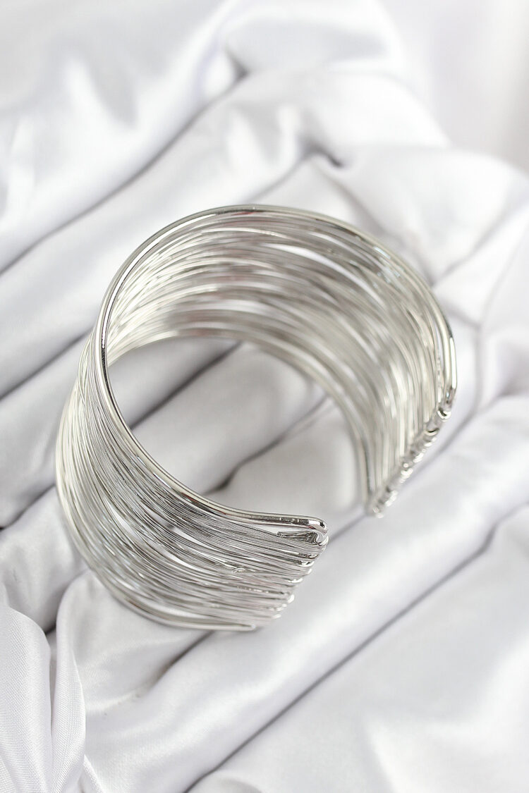 Brass Wire Wrap Pattern Silver Color Women Bracelet