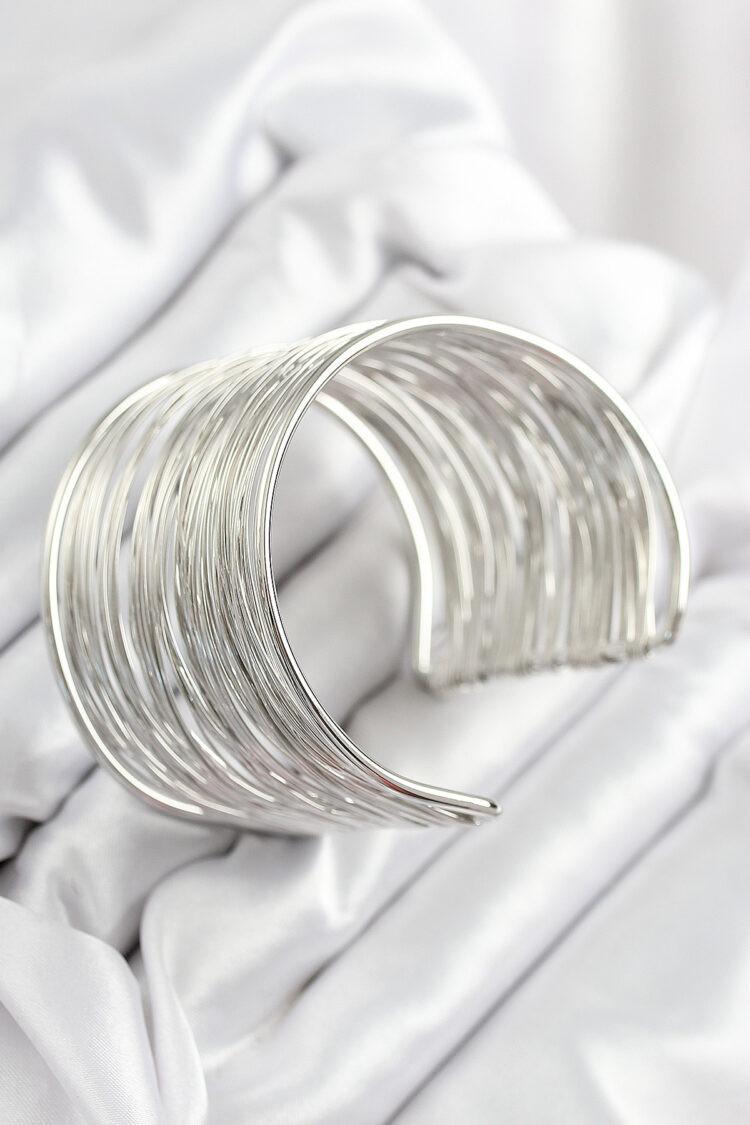 Brass Wire Wrap Pattern Silver Color Women Bracelet