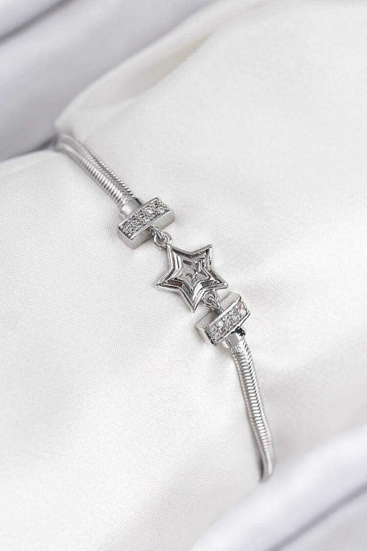 Brass Zircon Stone Star Pattern Silver Color Women's Bracelet - Brand: Ebijuteri - Women & Kids, Baby Clothes Wholesale - Globality Store