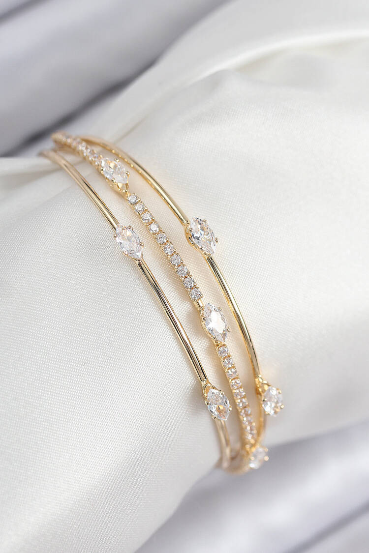 Brass Zircon Stone Waterway Model Gold Color Women's Bracelet - Brand: Ebijuteri - Women & Kids, Baby Clothes Wholesale - Globality Store