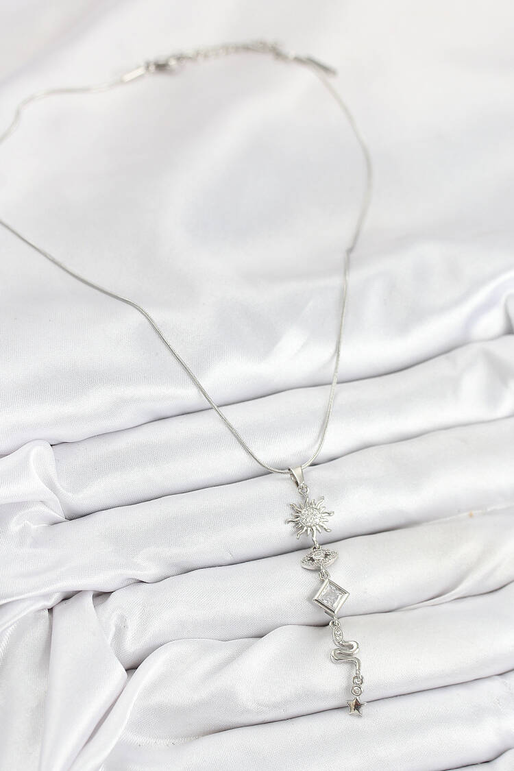 316l Steel Zircon Stone Sun And Moon Energy Model Silver Color Women Necklace