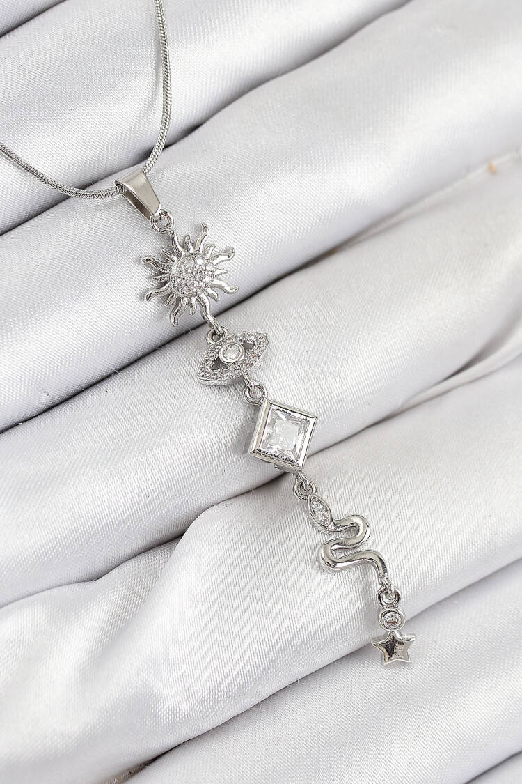 316l Steel Zircon Stone Sun And Moon Energy Model Silver Color Women Necklace - Brand: Ebijuteri - Women & Kids, Baby Clothes Wholesale - Globality Store