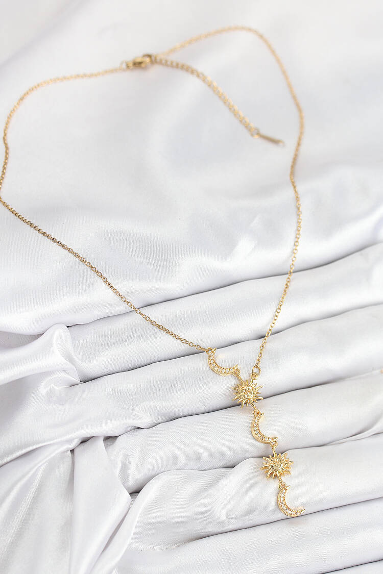 316l Steel Zircon Stone Sun And Moon Model Gold Color Women Necklace
