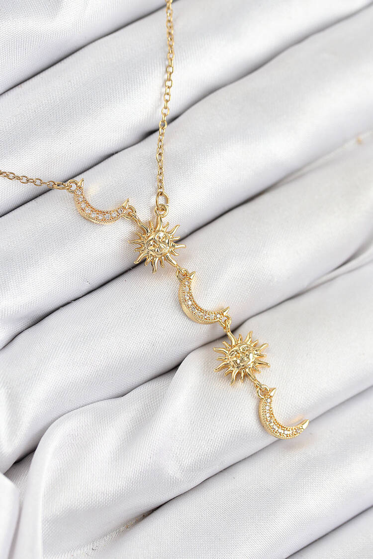 316l Steel Zircon Stone Sun And Moon Model Gold Color Women Necklace - Brand: Ebijuteri - Women & Kids, Baby Clothes Wholesale - Globality Store