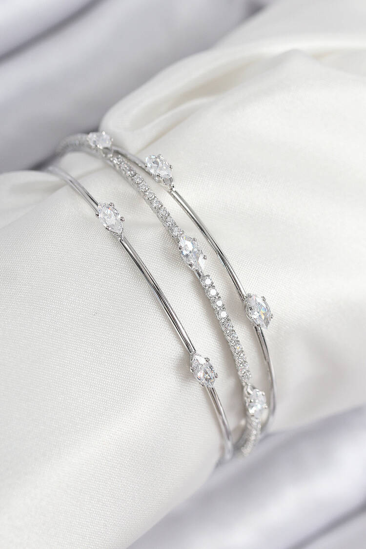 Brass Zircon Stone Waterway Pattern Silver Color Women's Bracelet - Brand: Ebijuteri - Women & Kids, Baby Clothes Wholesale - Globality Store