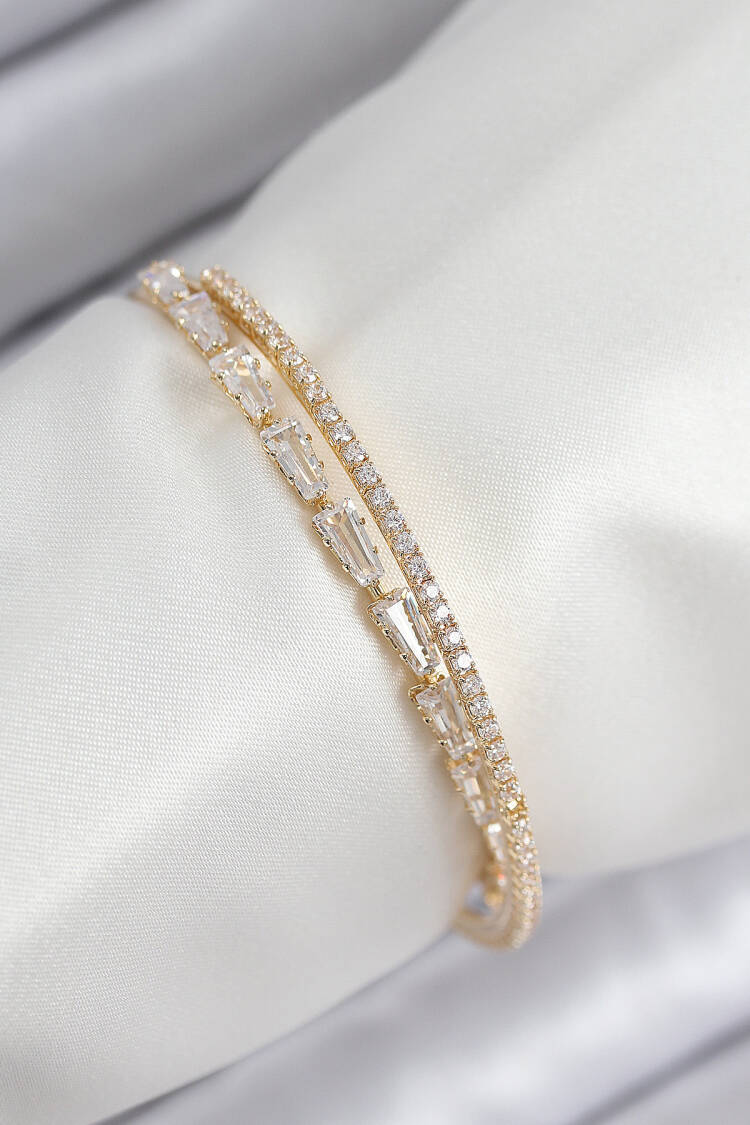 Brass Zircon Stone Waterway Model Gold Color Women's Bracelet - Brand: Ebijuteri - Women & Kids, Baby Clothes Wholesale - Globality Store