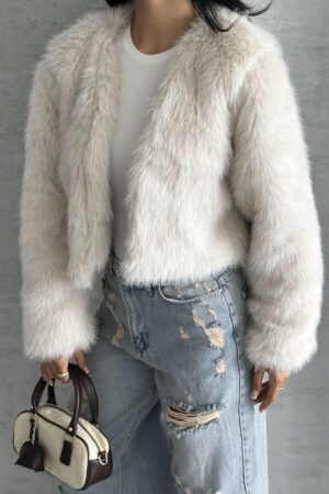 Elegant Beige Fur Jacket - Brand: My Jest Fashion - Women & Kids, Baby Clothes Wholesale - Globality Store
