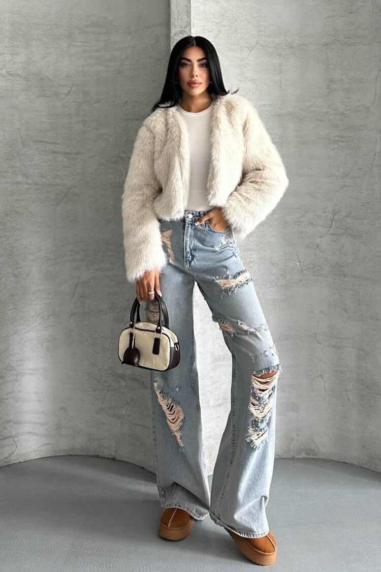 Elegant Beige Fur Jacket
