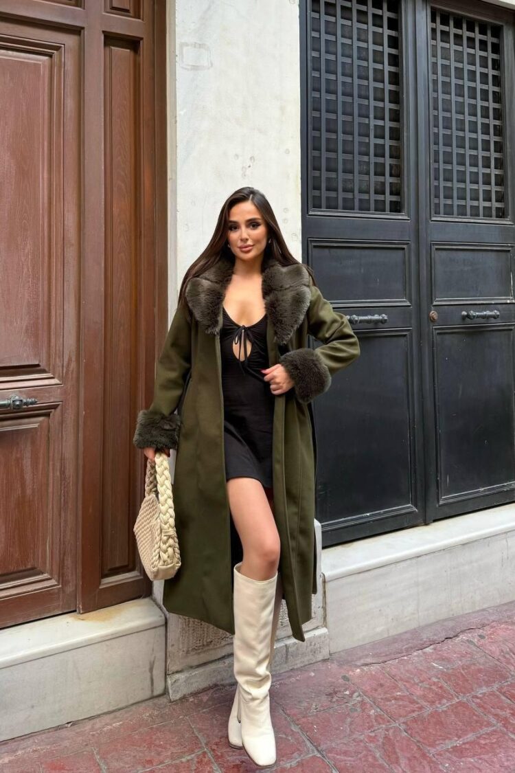 Green Elegant Single-Breasted Coat With Notched Collar