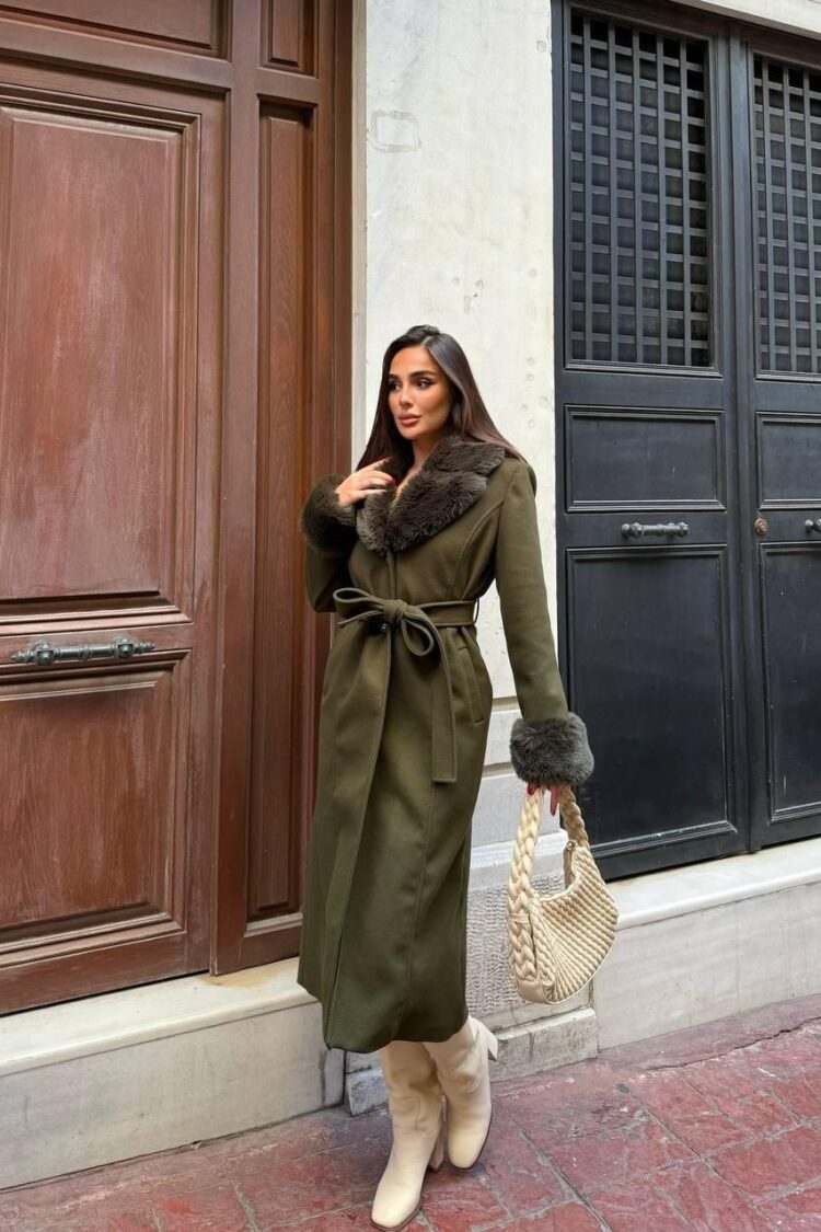 Green Elegant Single-Breasted Coat With Notched Collar