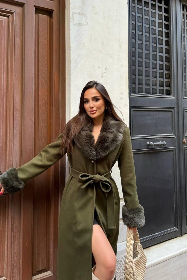 Green Elegant Single-Breasted Coat With Notched Collar