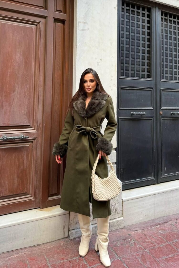 Green Elegant Single-Breasted Coat With Notched Collar