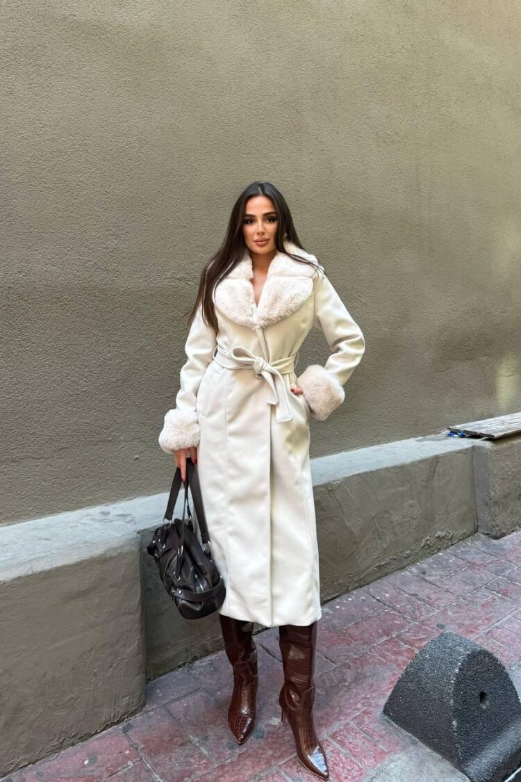 White Elegant Wrapover Fur Coat