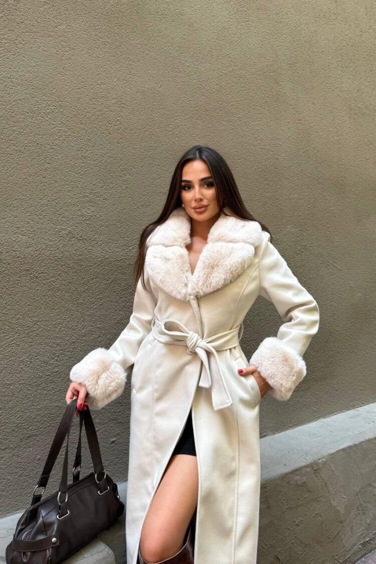 White Elegant Wrapover Fur Coat